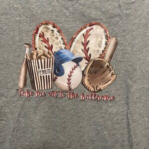Gray V-Neck Baseball Graphic T-Shirt Women's Medium Take Me Out to the Ballgame